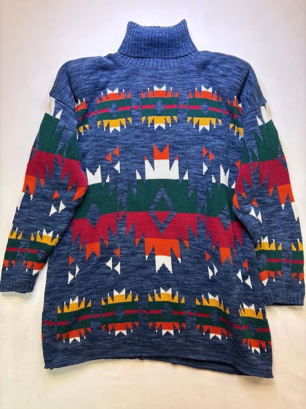 Delia McKain Aztec Turtleneck Sweater Size L Blue Southwestern Knit